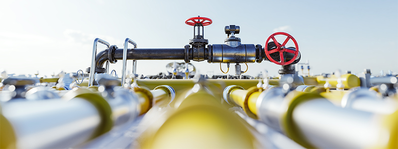 Gas tap with pipeline system at natural gas station. Industry